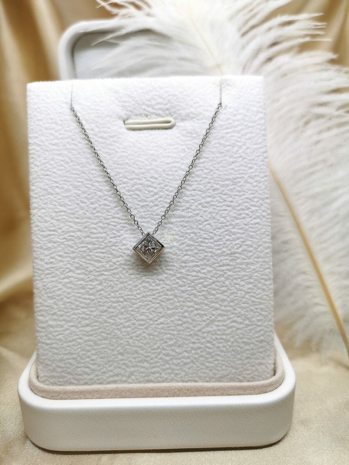 0.4ct 18k 白金鑽石頸鍊 size 18" (N2324) - 光邊