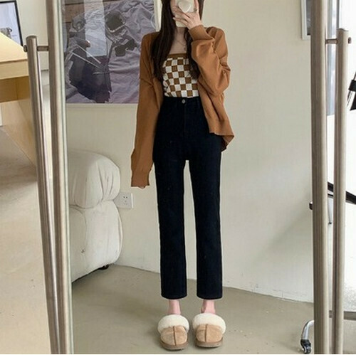 Hot selling straight leg denim cropped pants [black] [S-XL size] (please contact customer service to confirm the delivery size after placing the order)