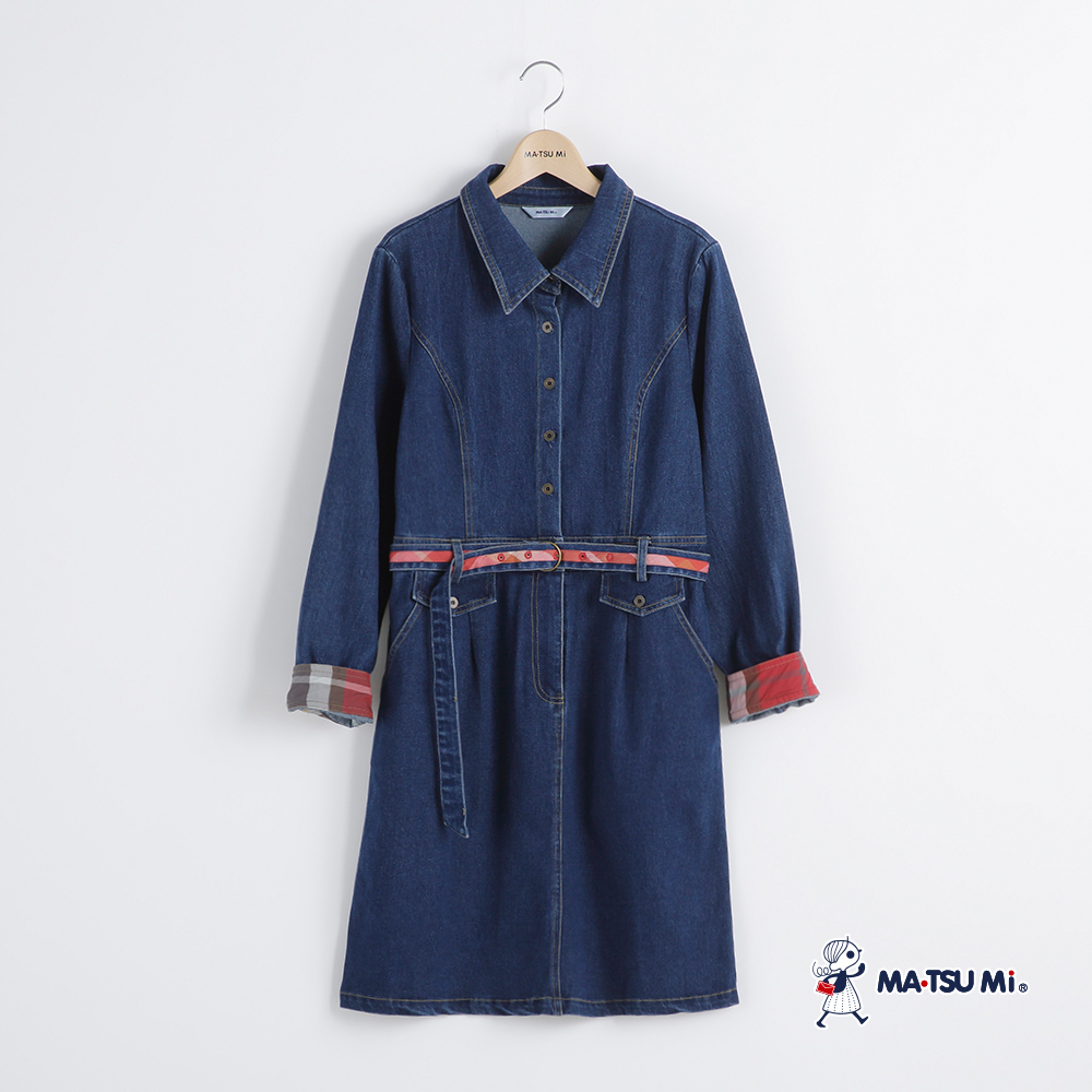 MA‧TSU Mi 丹寧拼接假兩件前綁帶洋裝(深藍)