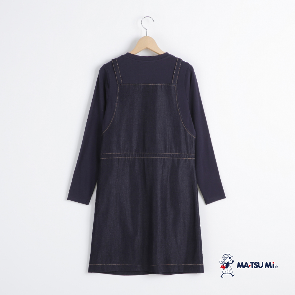 MA‧TSU Mi 丹寧拼接假兩件前綁帶洋裝(深藍)
