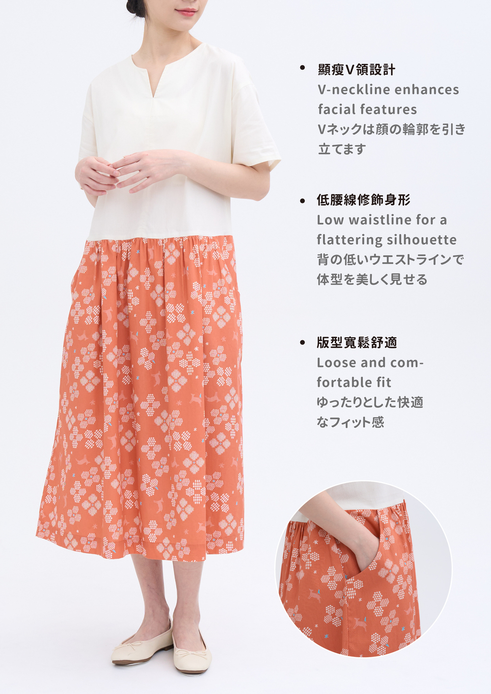 印花樂低腰長洋裝