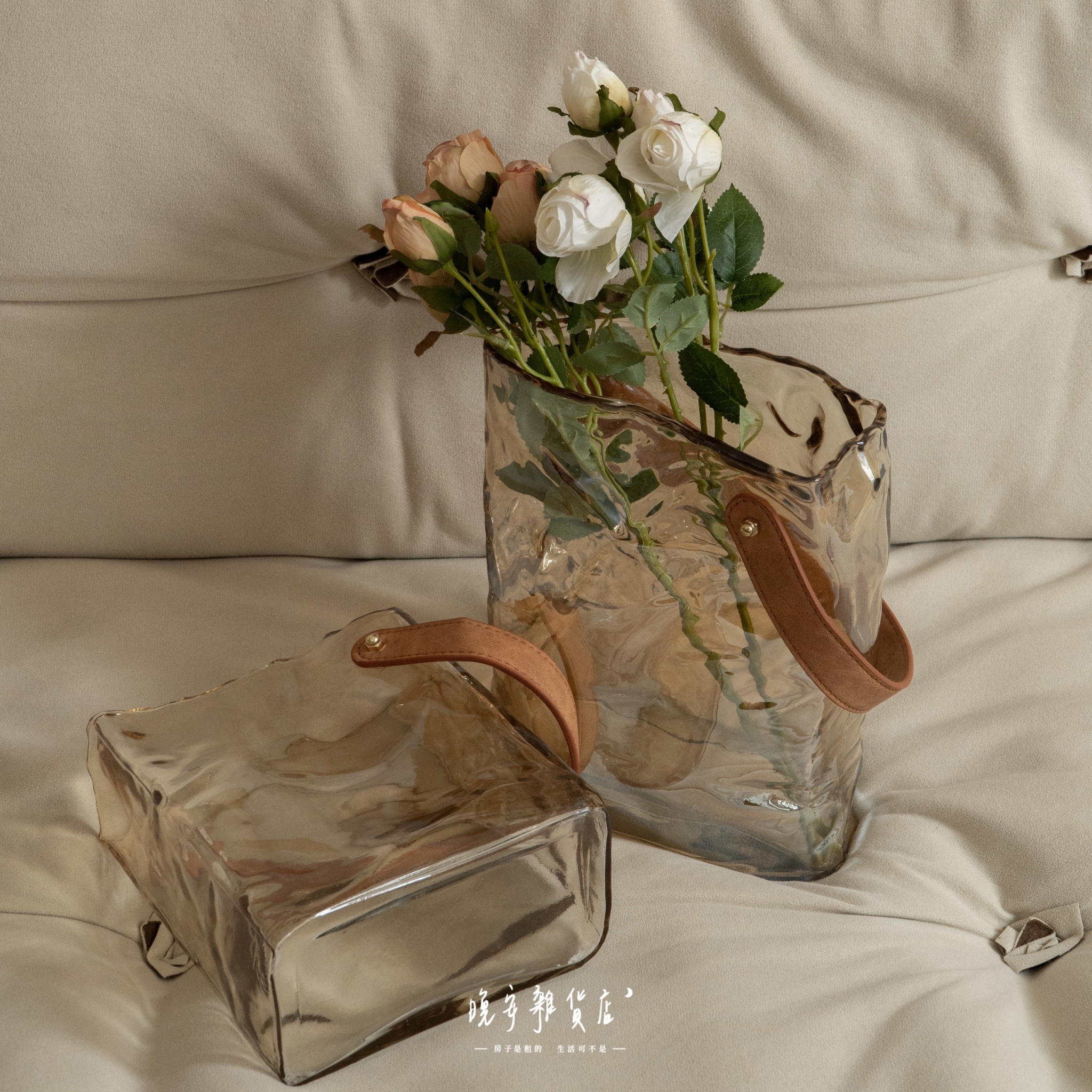 【vagues琥珀色】法式手提玻璃花瓶