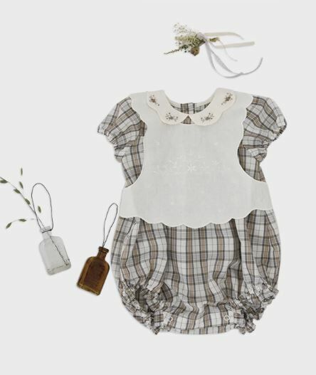 LOUISIELLA 小花領格紋包屁衣 Baby Glowny Romper