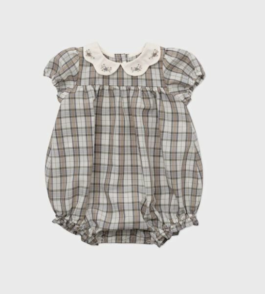 LOUISIELLA 小花領格紋包屁衣 Baby Glowny Romper