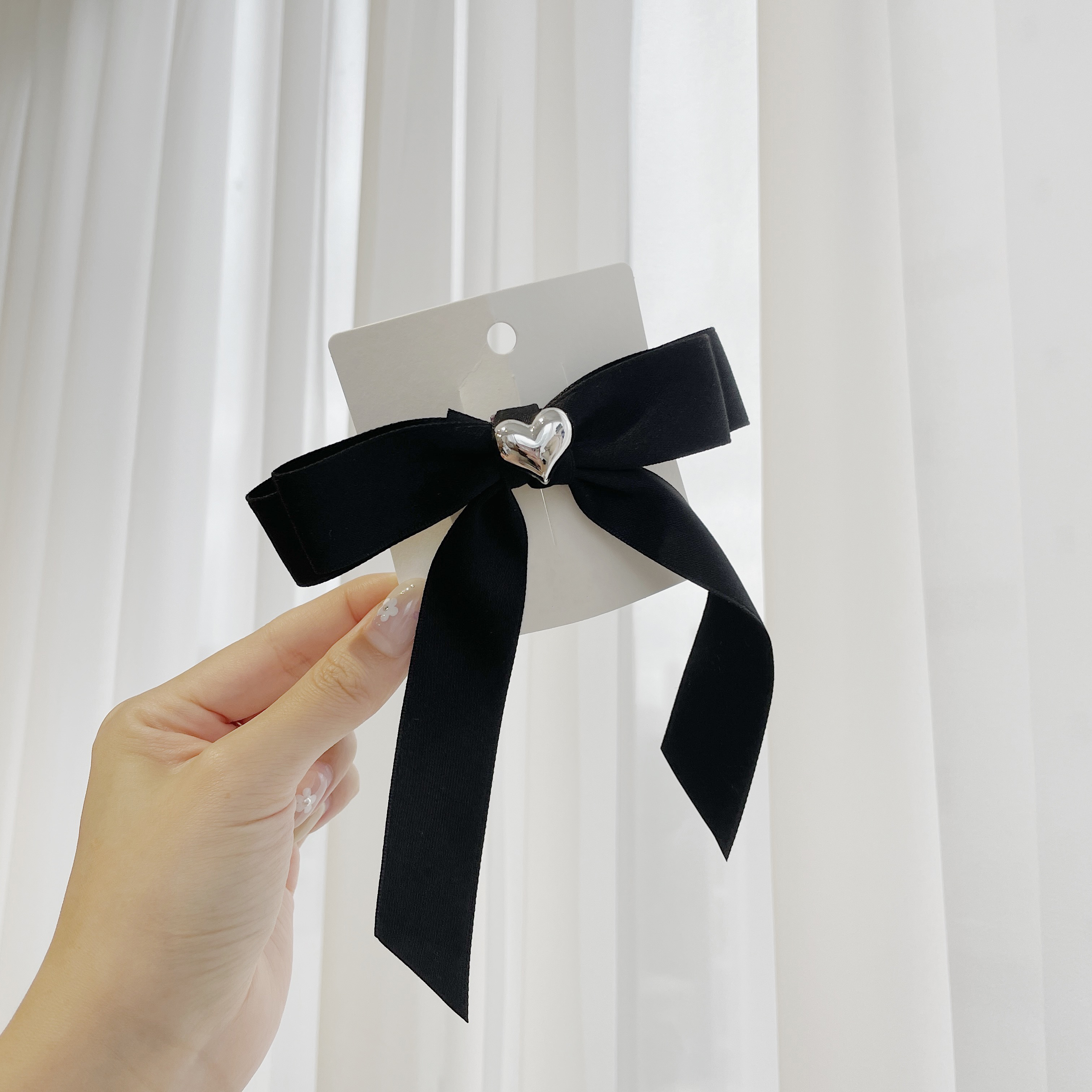 AC102 Bloom Heart Ribbon Hair Clip