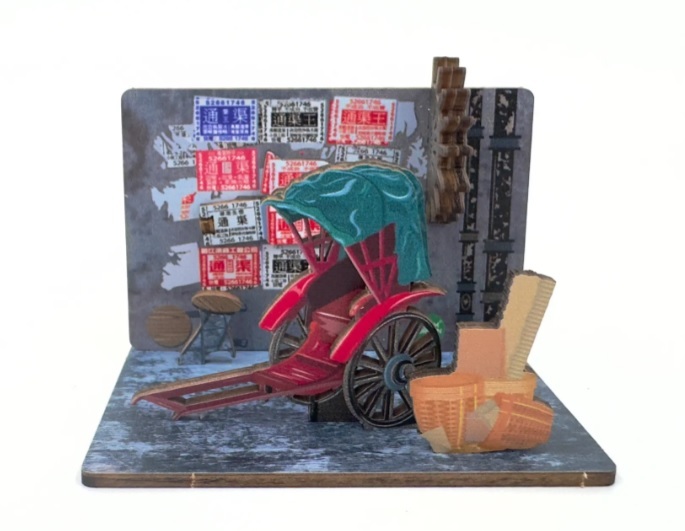 TEAM GREEN hong kong classics wooden postcard - rickshaw