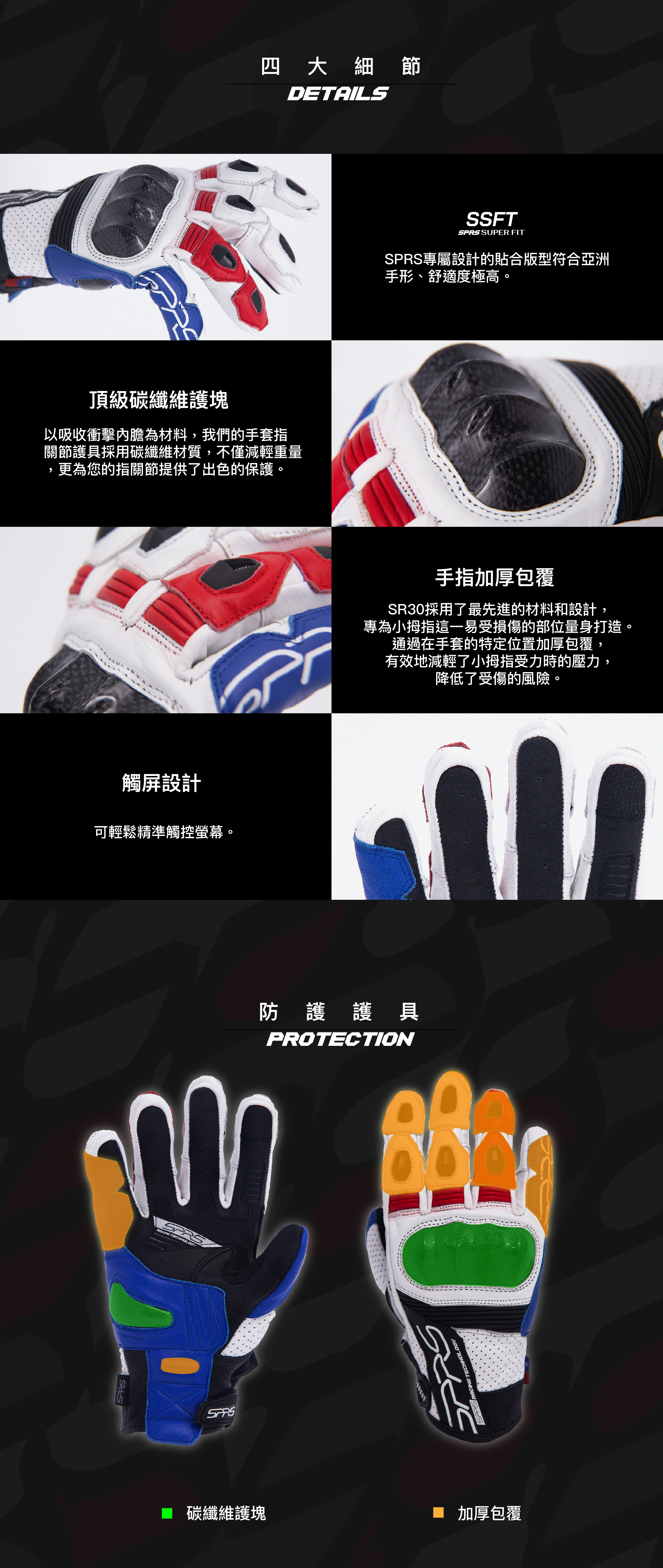 【SPRS Racing Sports 速比爾】SR30 真皮防護手套 (黃色) -  Webike摩托百貨