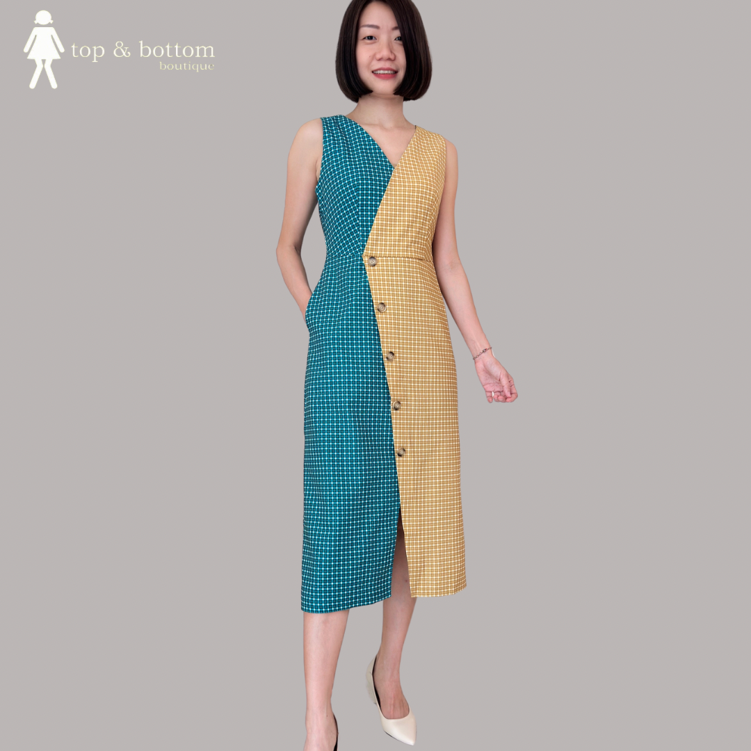 2 TONE PLAID PENCIL DRESS