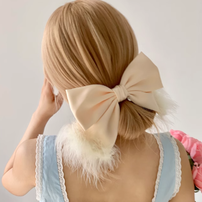 Elegant Feather Large Ribbon Hair Clip