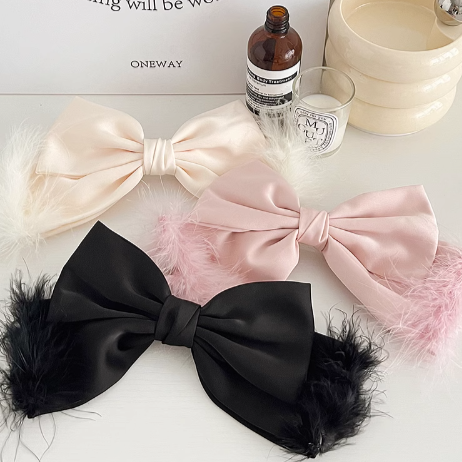 Elegant Feather Large Ribbon Hair Clip