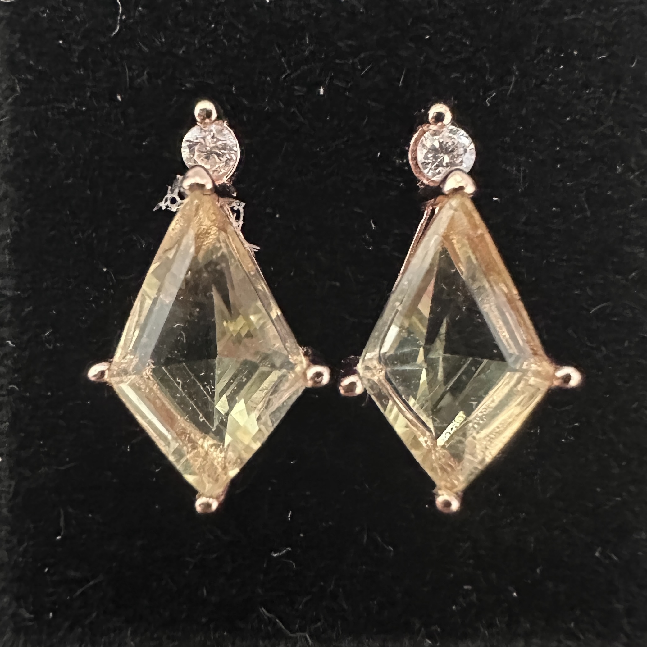 T161玫瑰金黃水晶耳環