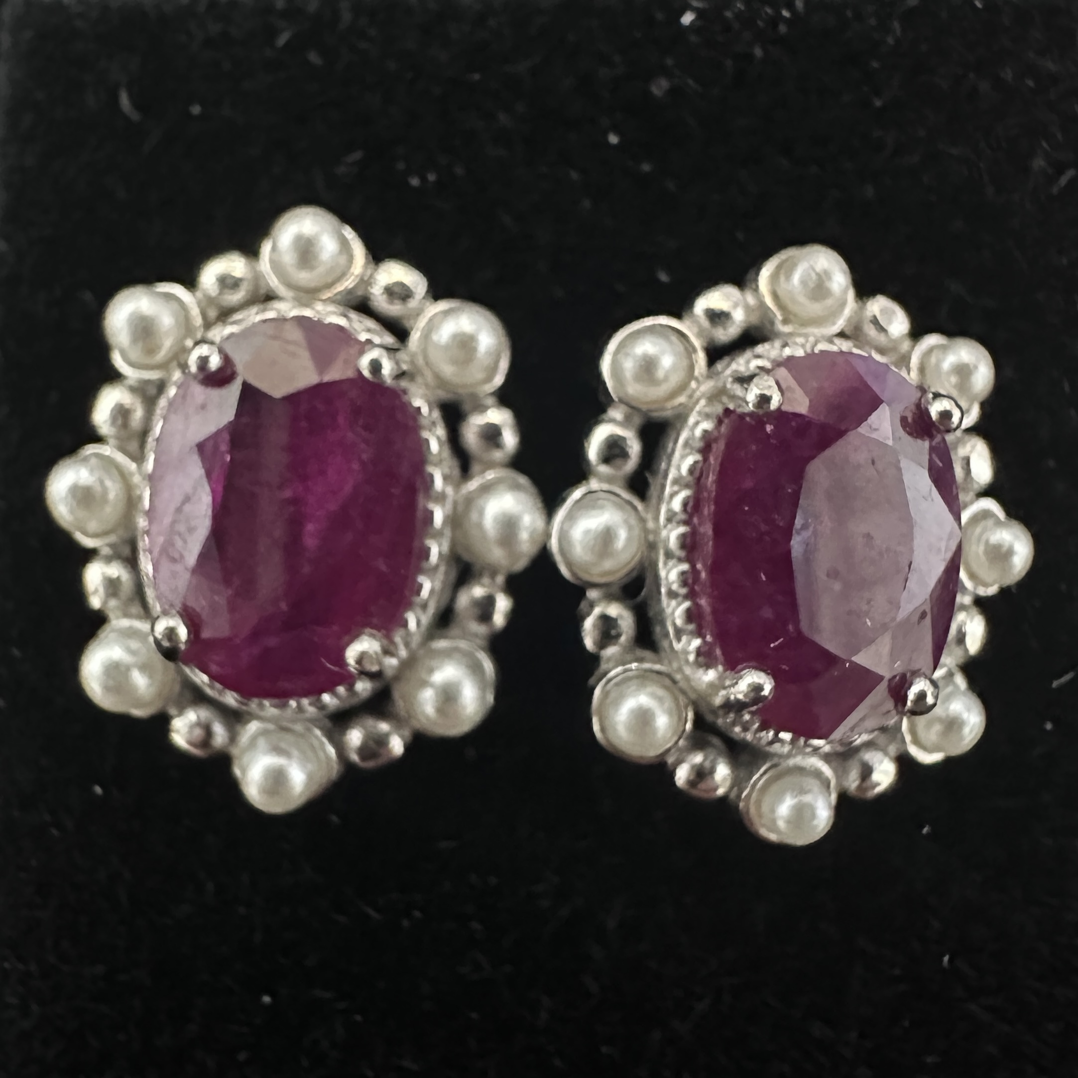 T162紅寶石珍珠耳環