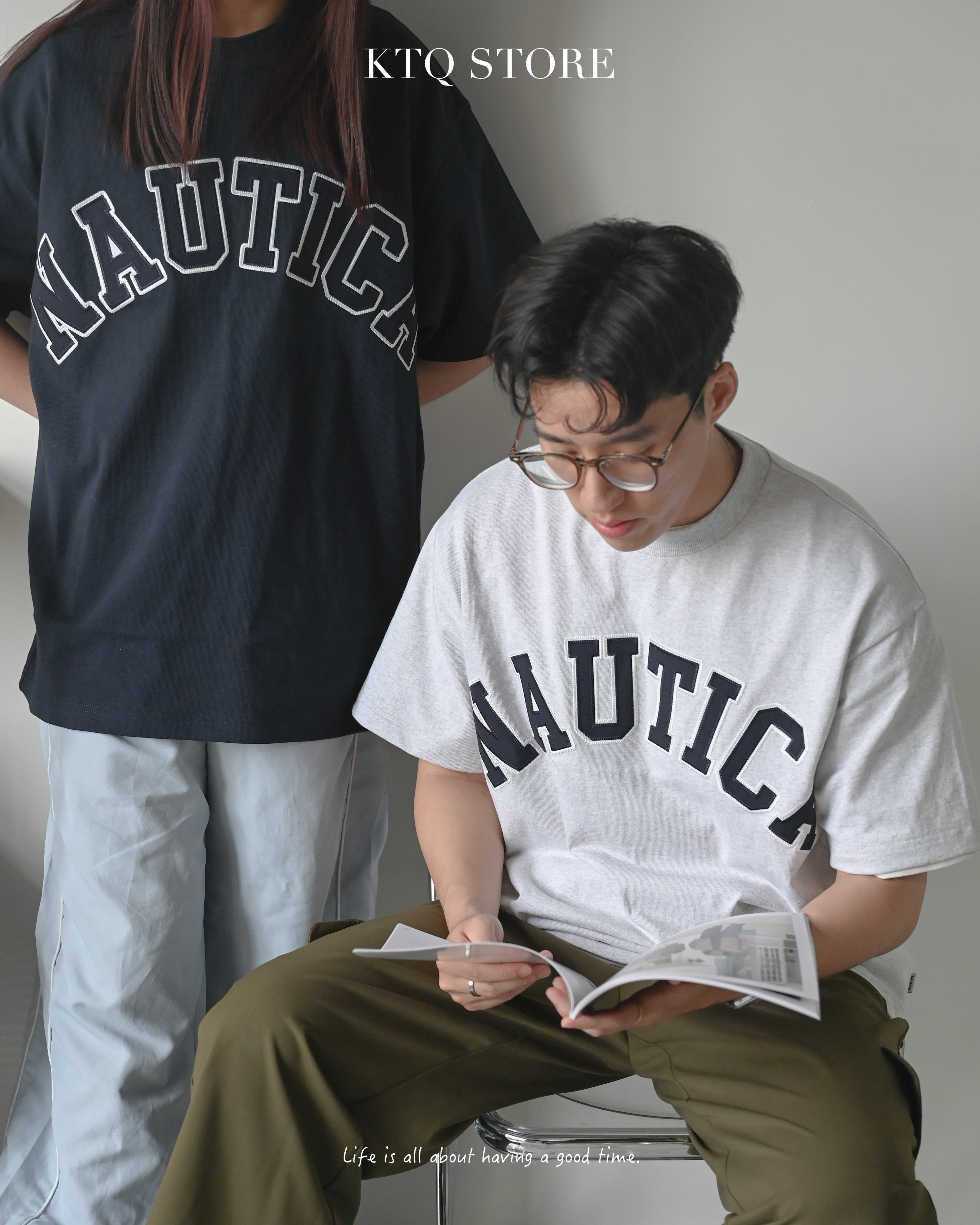 KTQ STORE  ‧ Nautica 刺繡Logo短T 灰 海軍藍 深綠 白