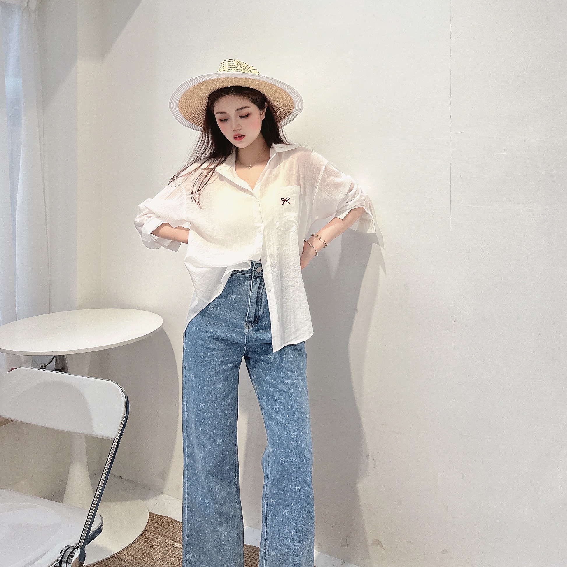 蝴蝶結透感薄料襯衫/三色