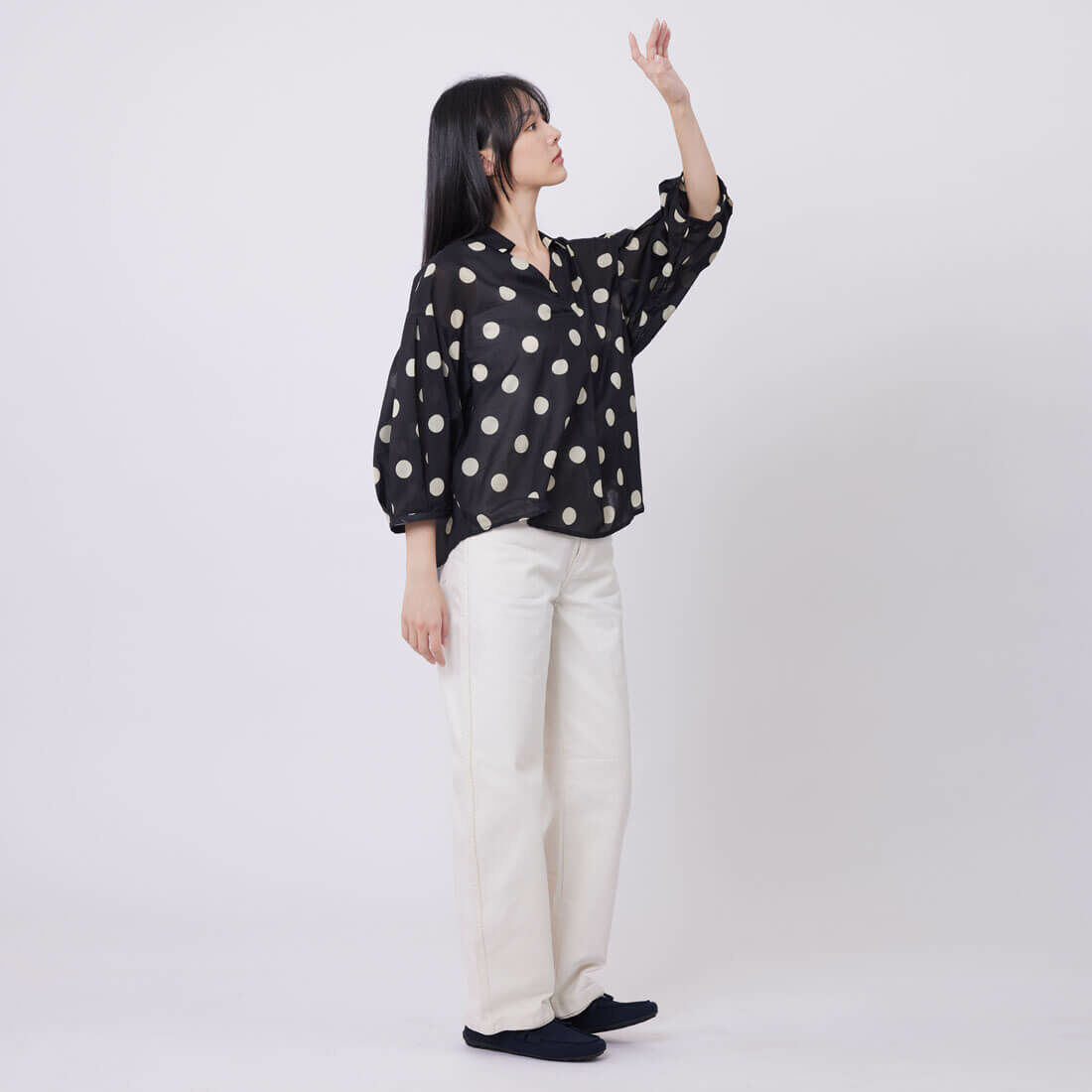 Angie大黑圓有領小拋袖襯衫上衣