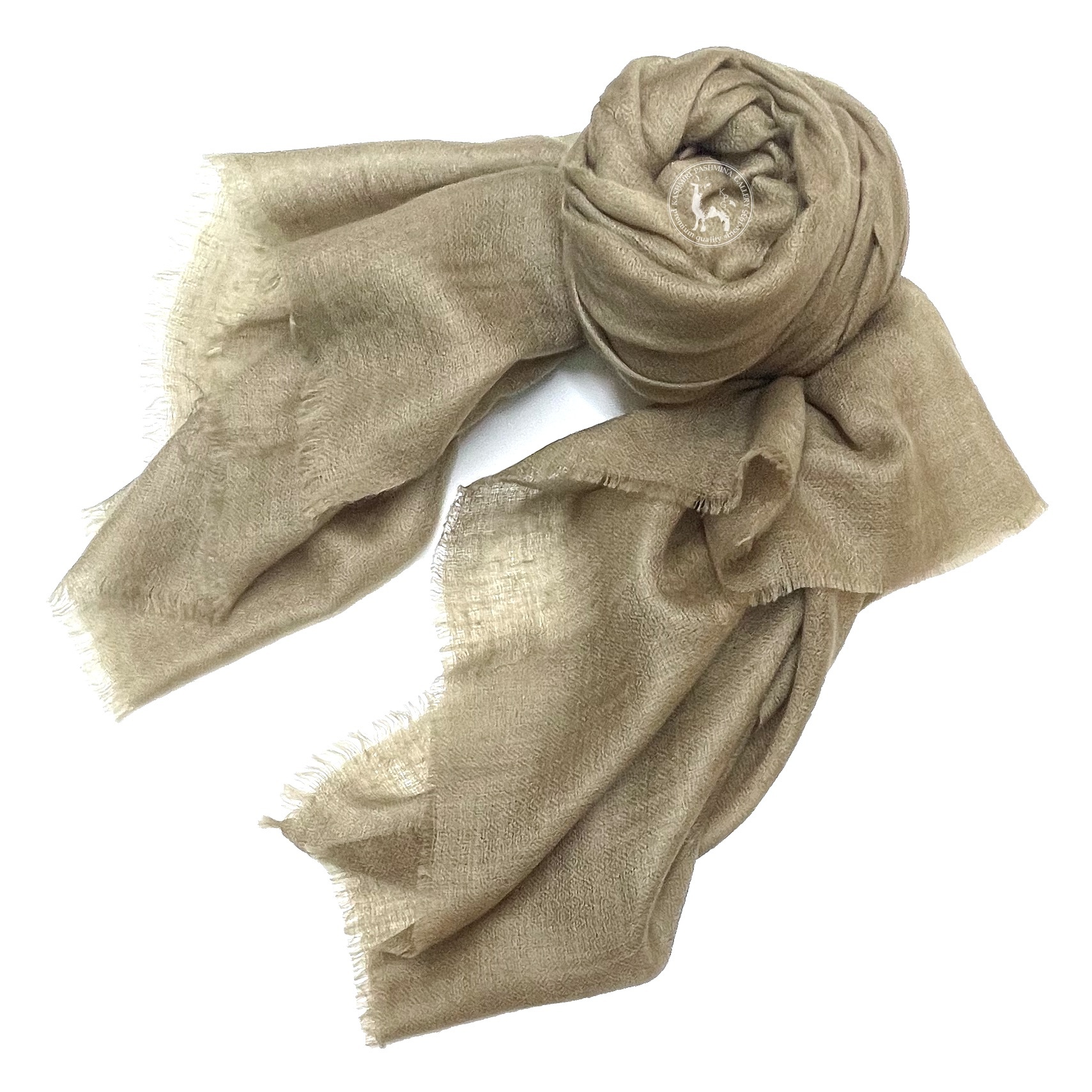 卡其色手捻喀什米爾羊絨Shahmina 披肩圍巾