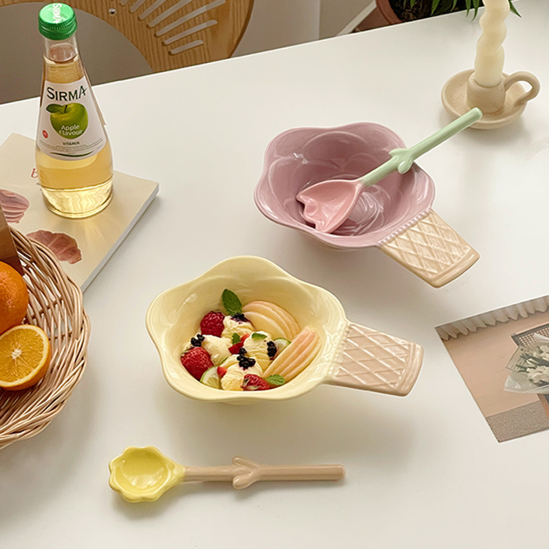 《4130》夏季冰淇淋造型花邊燕麥碗