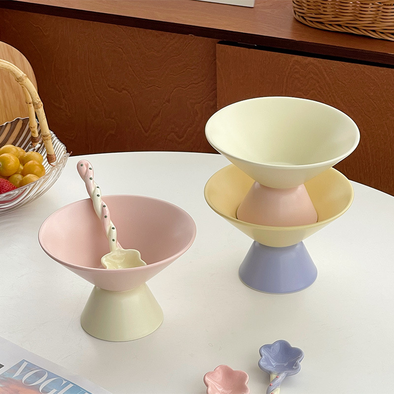 《4131》INS風雙拼色甜點高腳碗