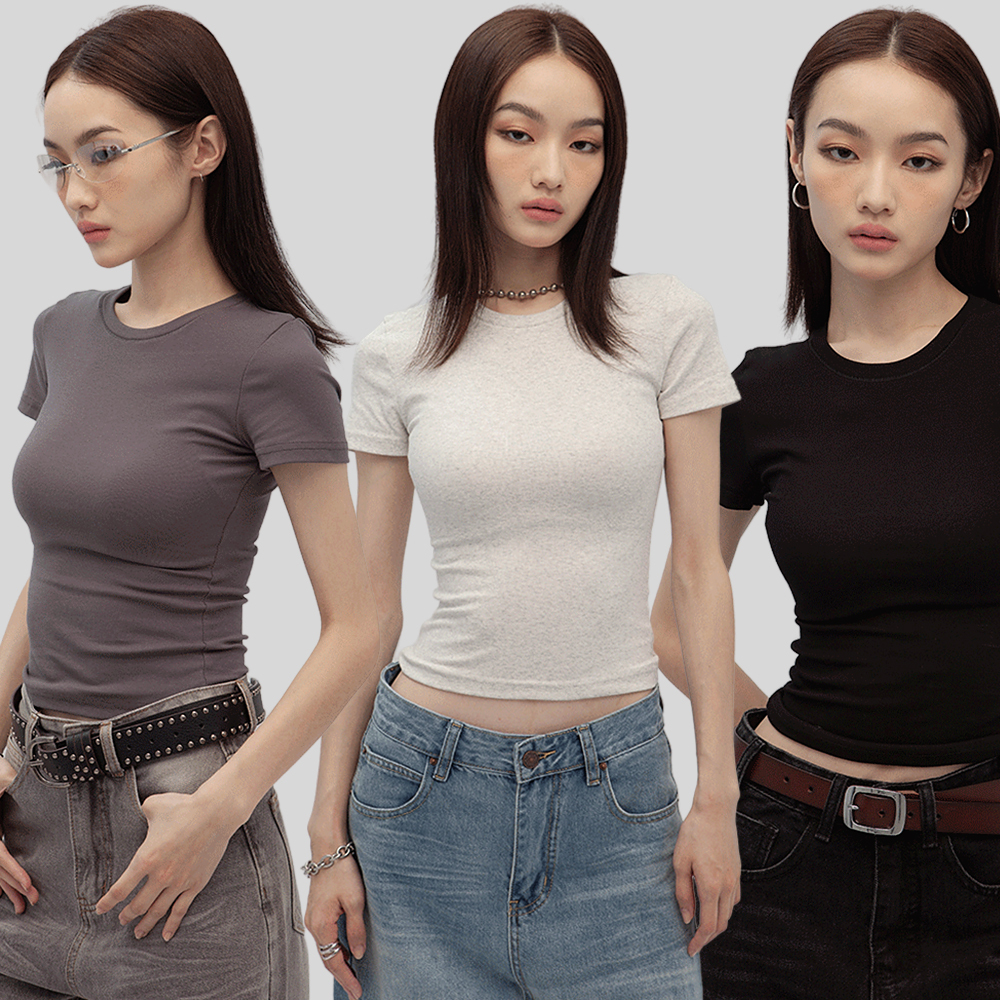 圓領羅紋貼身短袖上衣