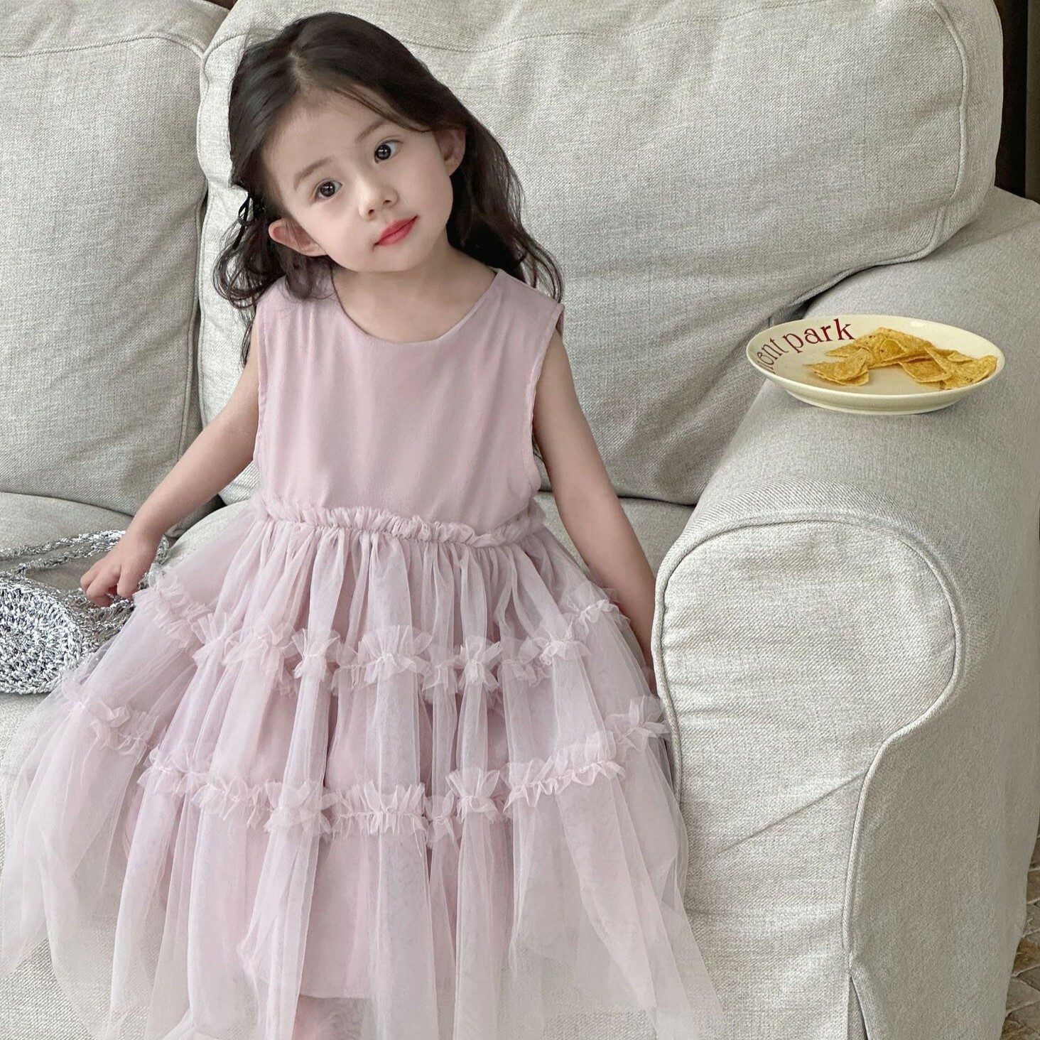 無袖拼接蛋糕紗裙洋裝 90-140cm #2438