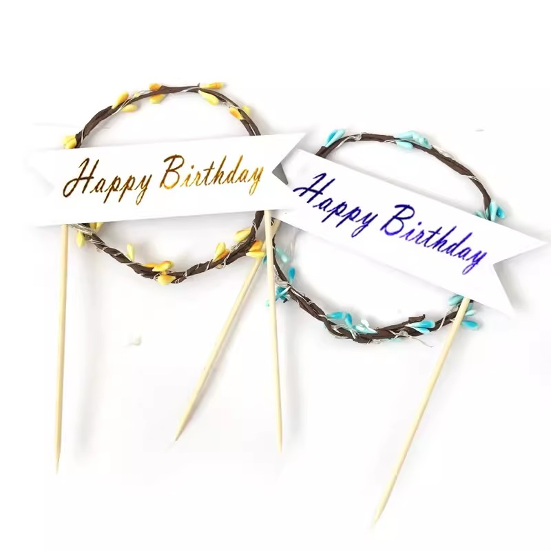 LED燈蛋糕装飾插牌 - 花環烫金