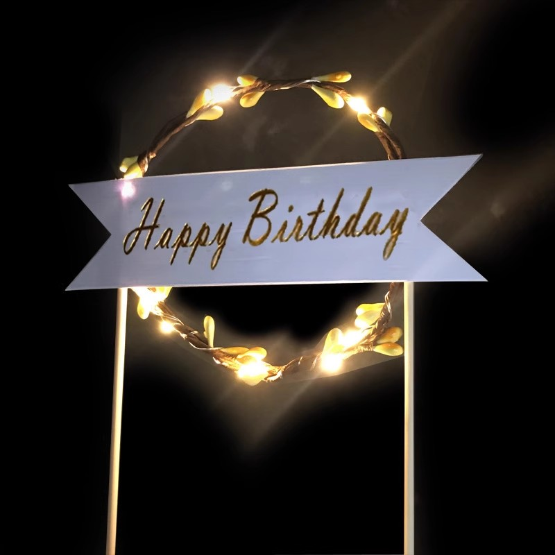 LED燈蛋糕装飾插牌 - 花環烫金