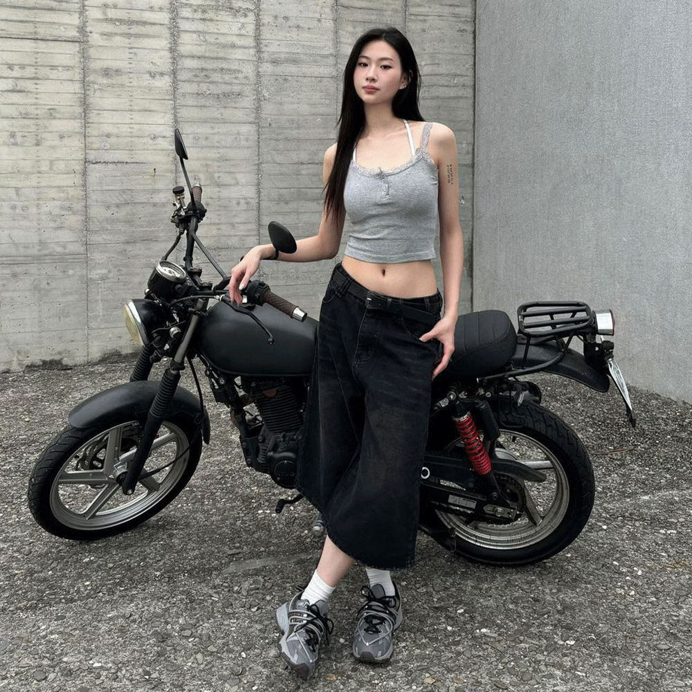 貓鬚直筒七分牛仔褲