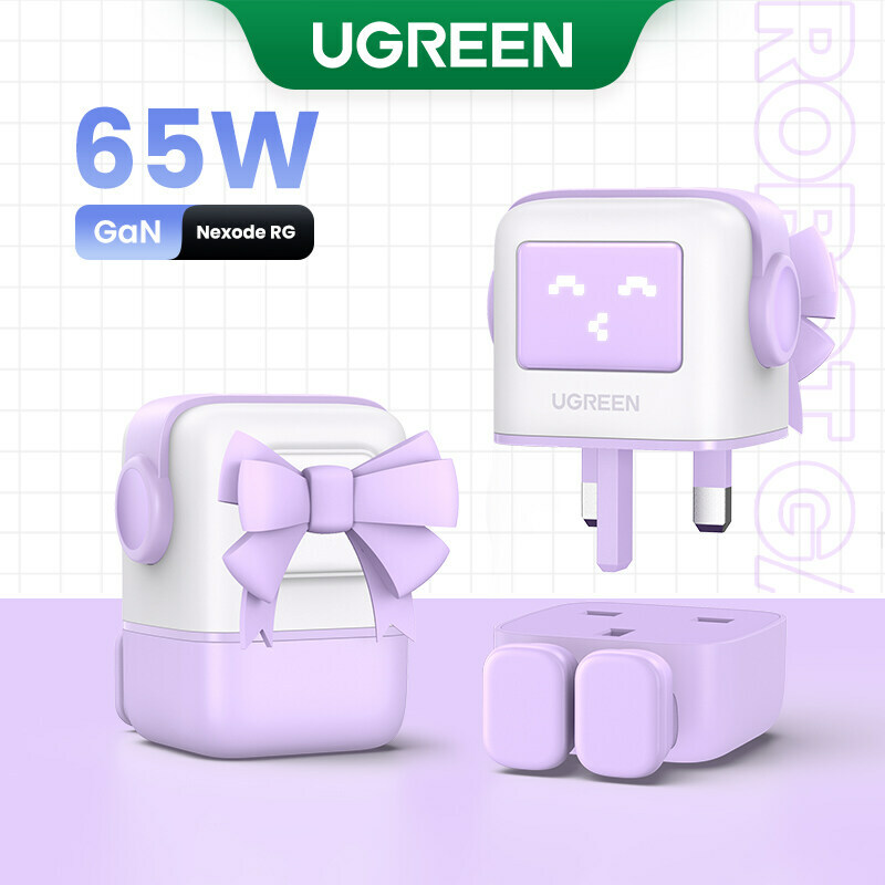 UGREEN - 65W 3 連接埠 PD GaN 快速充電器機器人 -  英式三腳插頭