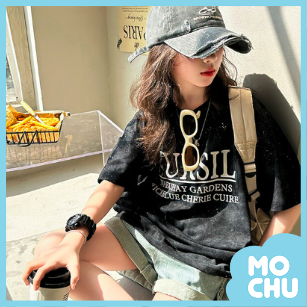 復古洗色字母寬鬆落肩上衣(二色)