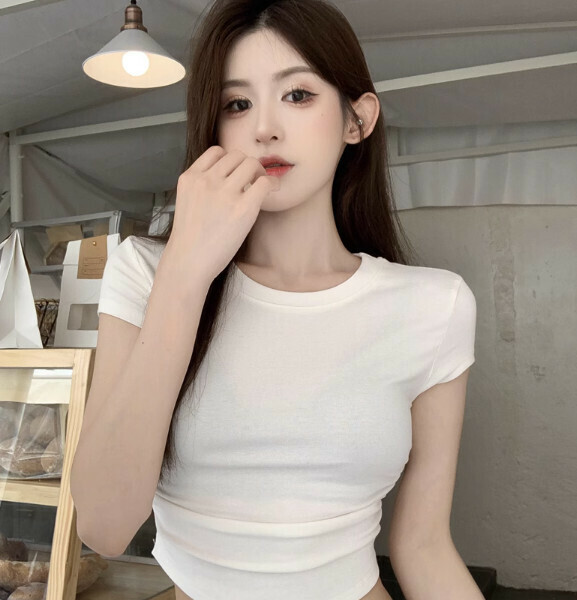 Summer shoulder short sleeve t (white) [Size: S-L] [Contact customer service to confirm the shipping size after placing an order]