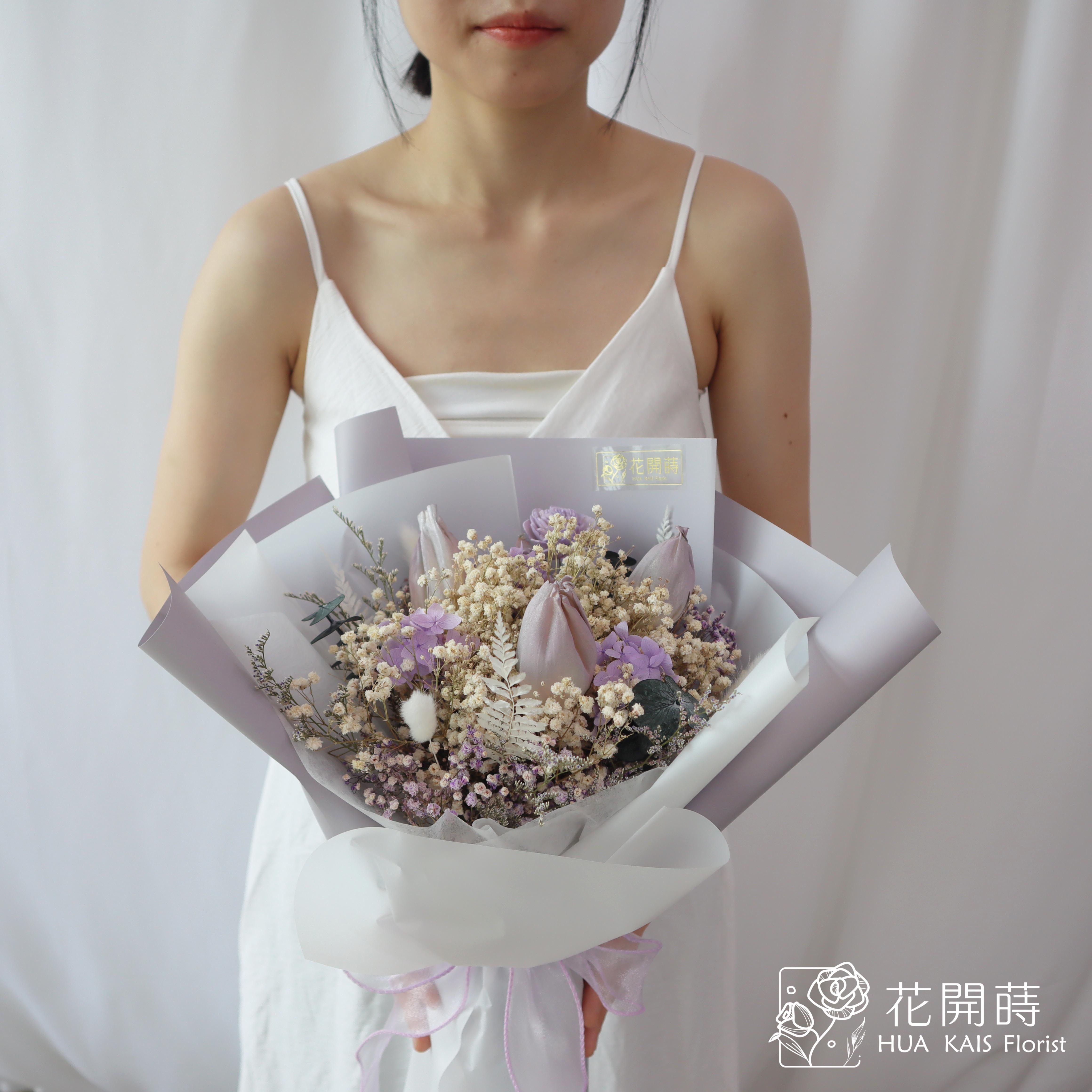 乾燥花束|仙女紫鬱金香乾燥花束(M)|中型花束|永生花|情人節花束|畢業花束|母親節花束