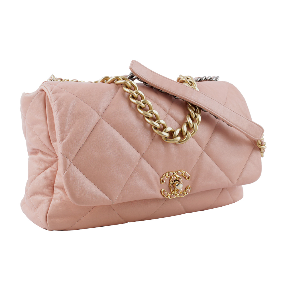 【CHANEL】Chanel 19 三色鍊帶菱格紋口蓋包(超大款)