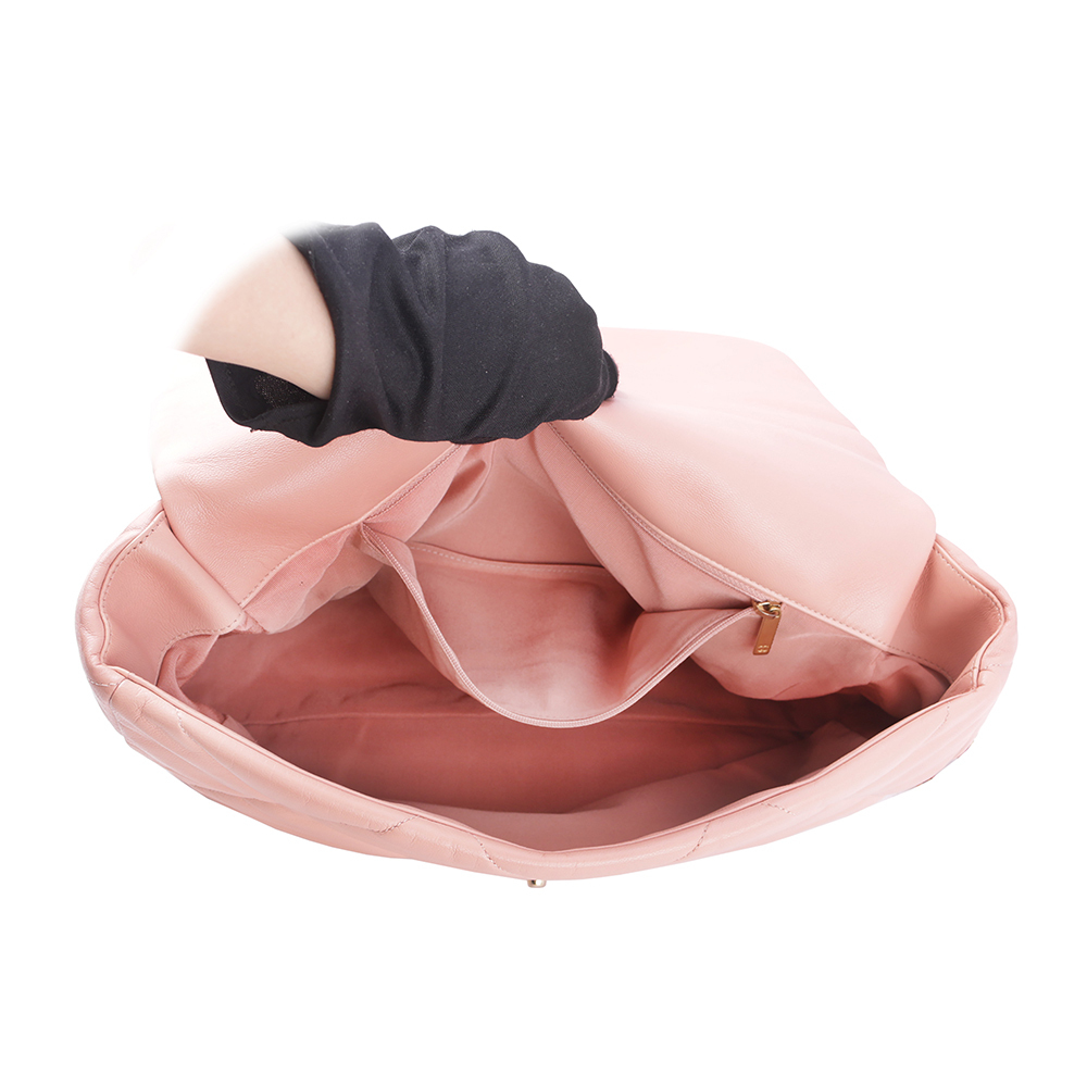 【CHANEL】Chanel 19 三色鍊帶菱格紋口蓋包(超大款)(粉色) CH14000118