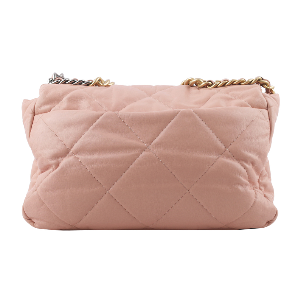 【CHANEL】Chanel 19 三色鍊帶菱格紋口蓋包(超大款)(粉色) CH14000118