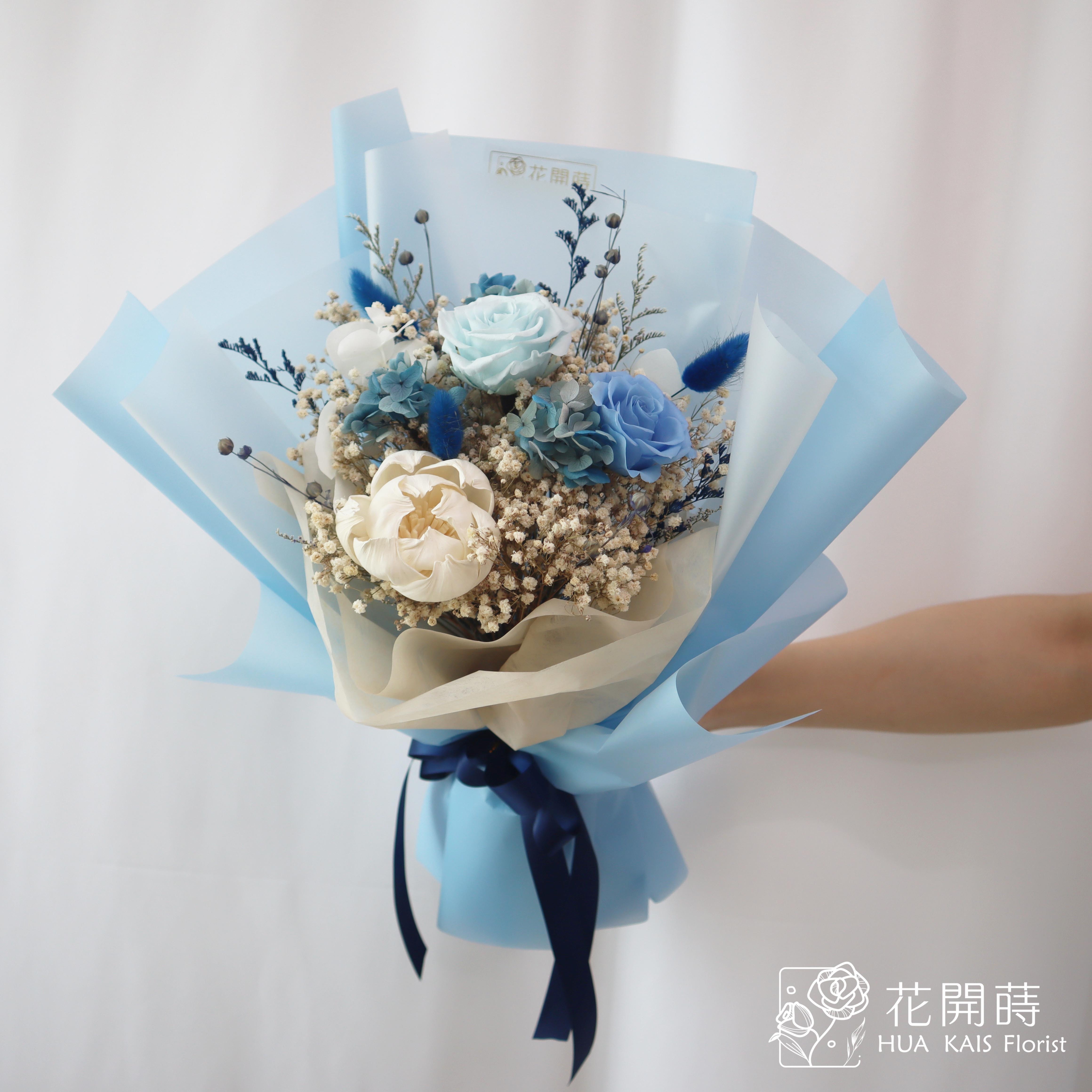 永生花束|純真藍玫(M)|告白花束|情人節花束|母親節花束|永生花|儀式感
