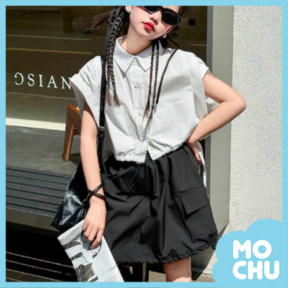 黑白配抽繩襯衫工裝裙套裝
