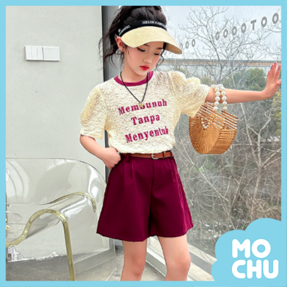 印字泡泡公主袖套裝(二色）