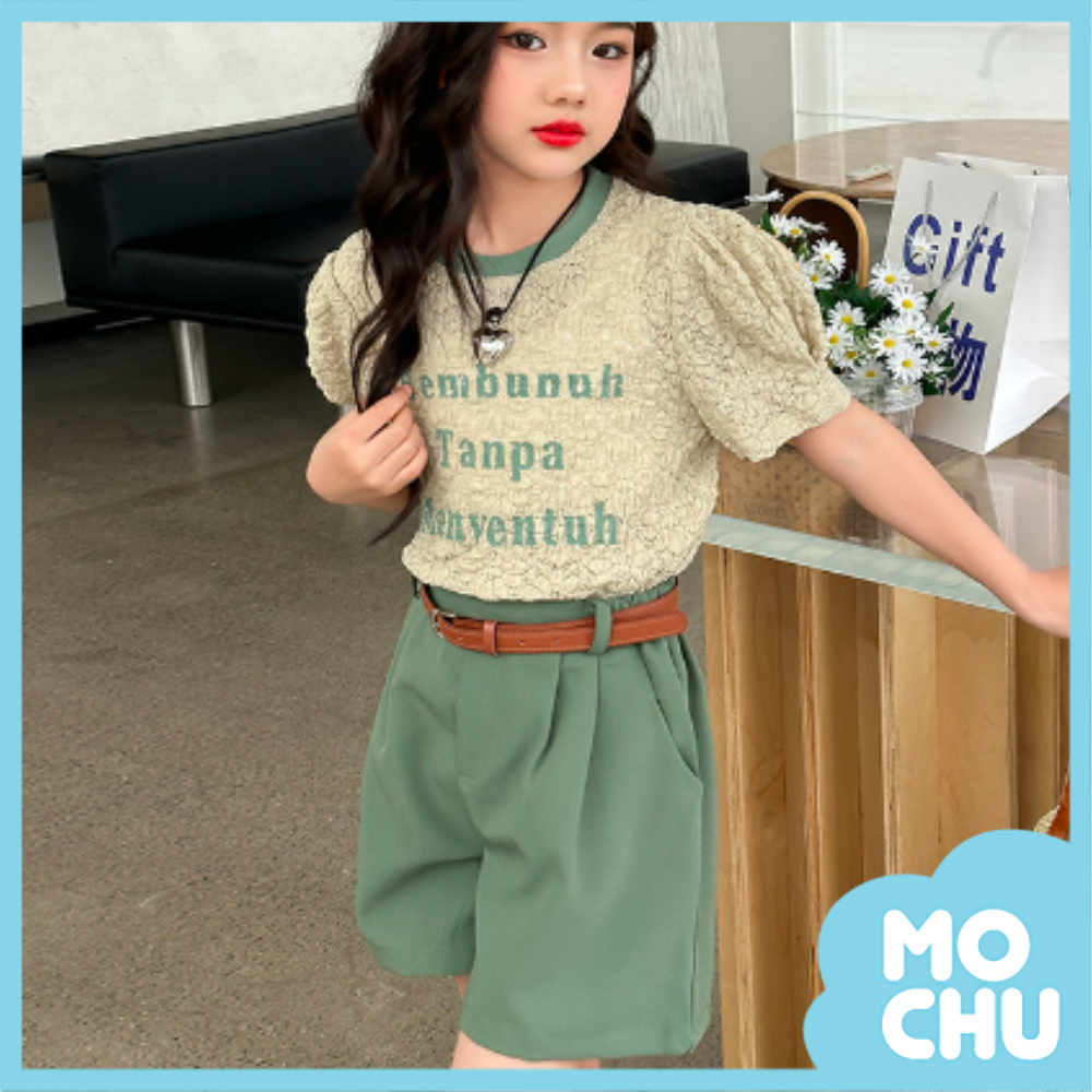 印字泡泡公主袖套裝(二色）