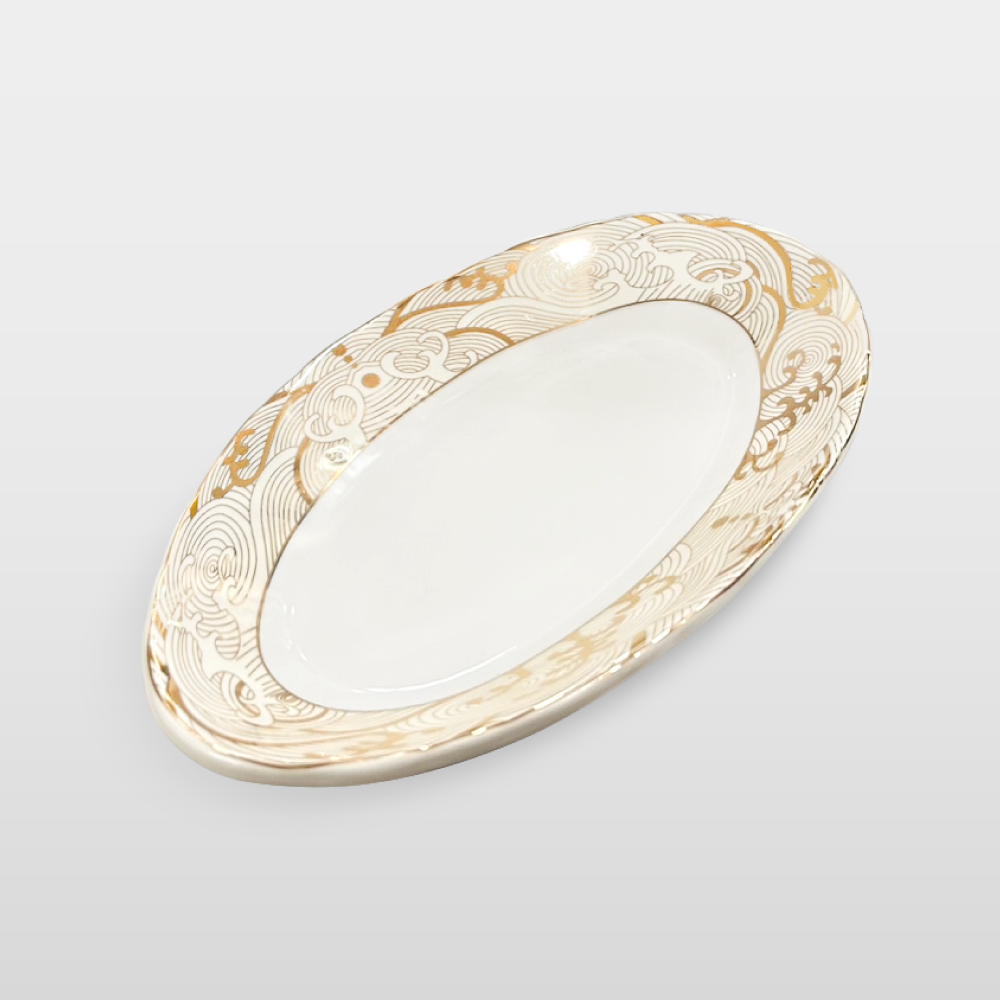 魚盤 25.5cm [金色海浪]橢圓盤長形盤深盤 【陶杯杯瓷器】餐具餐盤 碗盤杯筷 台灣現貨