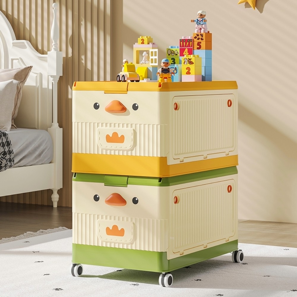 【AOTTO】兒童萌鴨三開門附輪折疊收納箱-60L(AL-205)