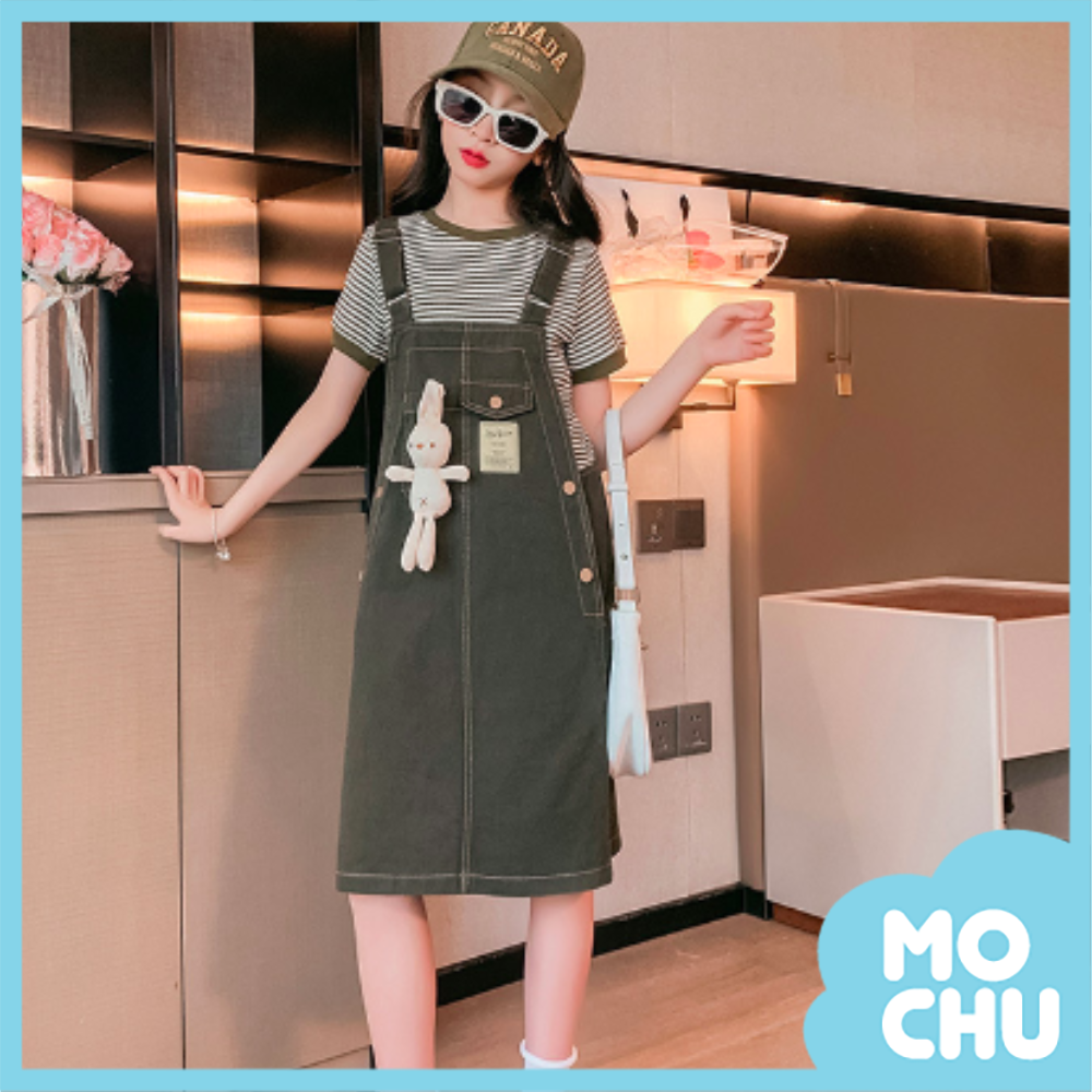 條紋上衣兔子背帶裙套裝