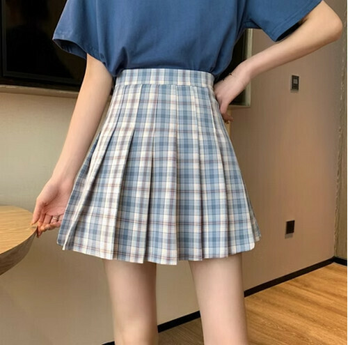 Hot selling high-waisted pleated skirt [light blue plaid] [XS-L size] (please contact customer service to confirm the delivery size after placing the order)