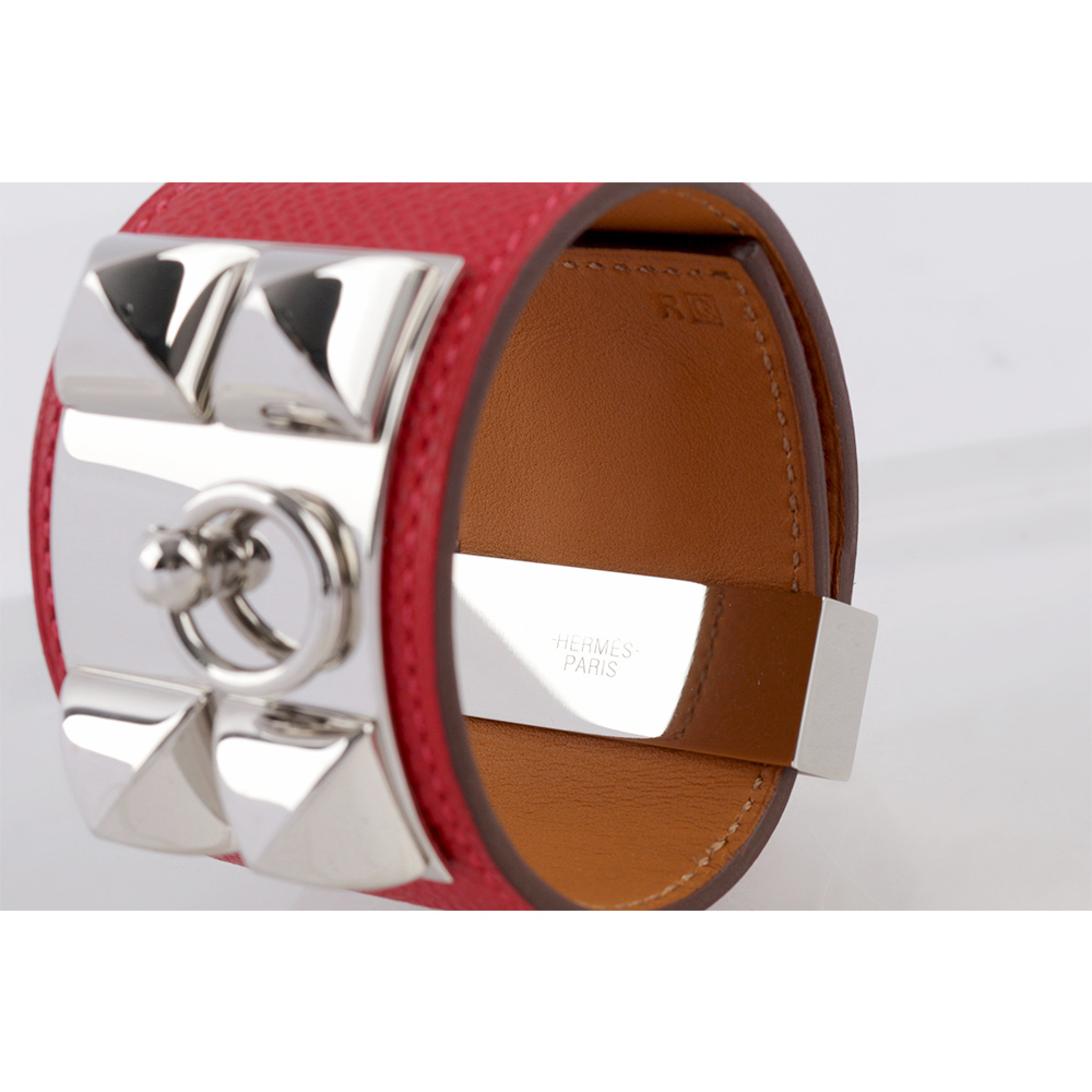 【HERMES】EPSOM皮 鉚釘銀釦CDC手環 (S)(紅色) HE44000069