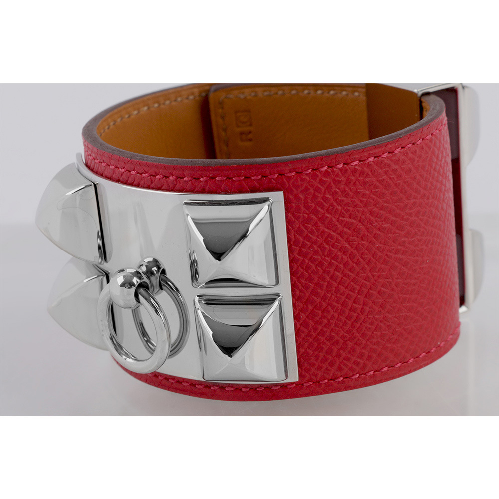 【HERMES】EPSOM皮 鉚釘銀釦CDC手環 (S)(紅色) HE44000069