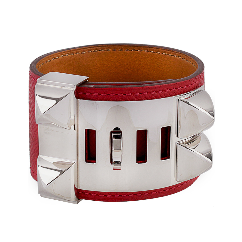 【HERMES】EPSOM皮 鉚釘銀釦CDC手環 (S)(紅色) HE44000069