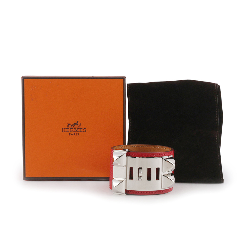 【HERMES】EPSOM皮 鉚釘銀釦CDC手環 (S)(紅色) HE44000069