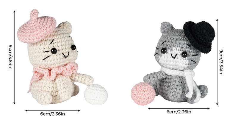DIY鉤針編織純色米灰貓咪材料包 M123