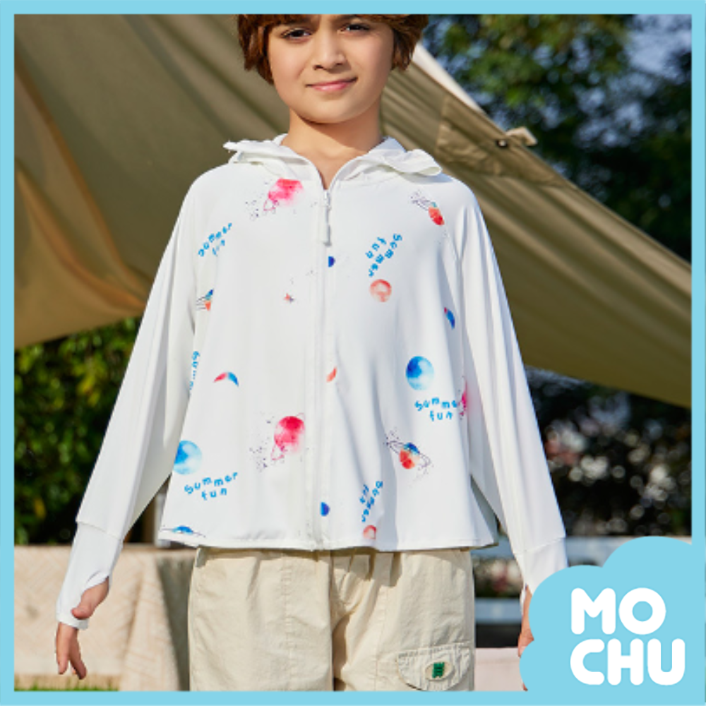 白底星球連帽防曬外套