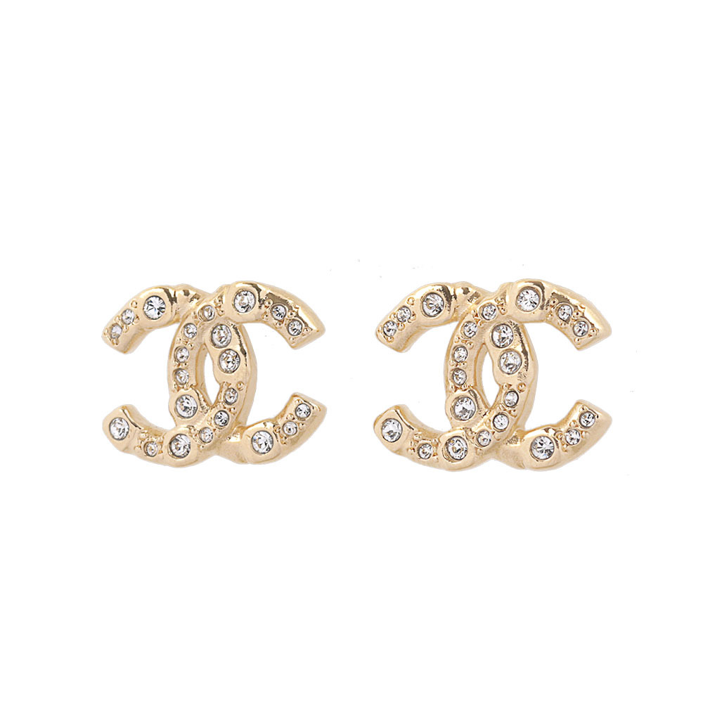 【CHANEL】CC Logo 大小水鑽鑲飾針式耳環