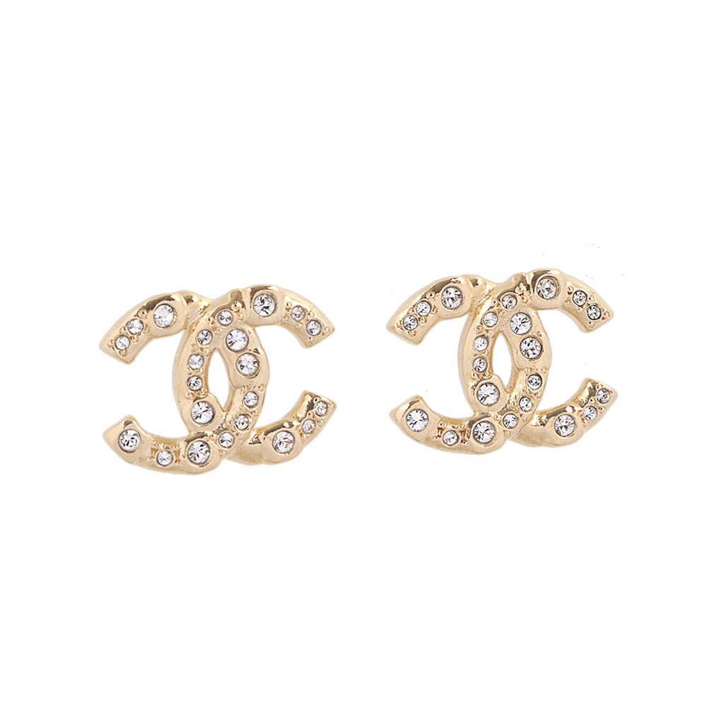 【CHANEL】CC Logo 大小水鑽鑲飾針式耳環(金色) ABD310 B16658 NX994